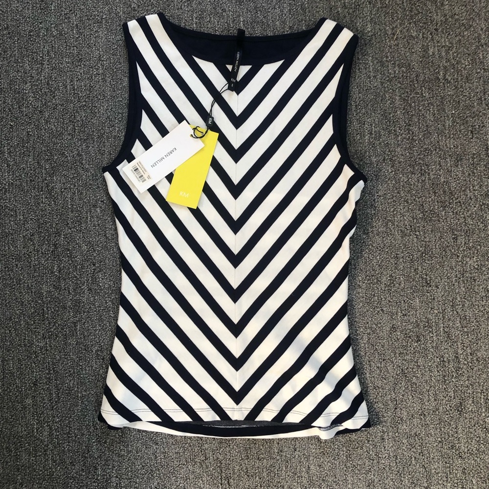 KAREN MILLEN Mitered Stripe Top with Cut Out back